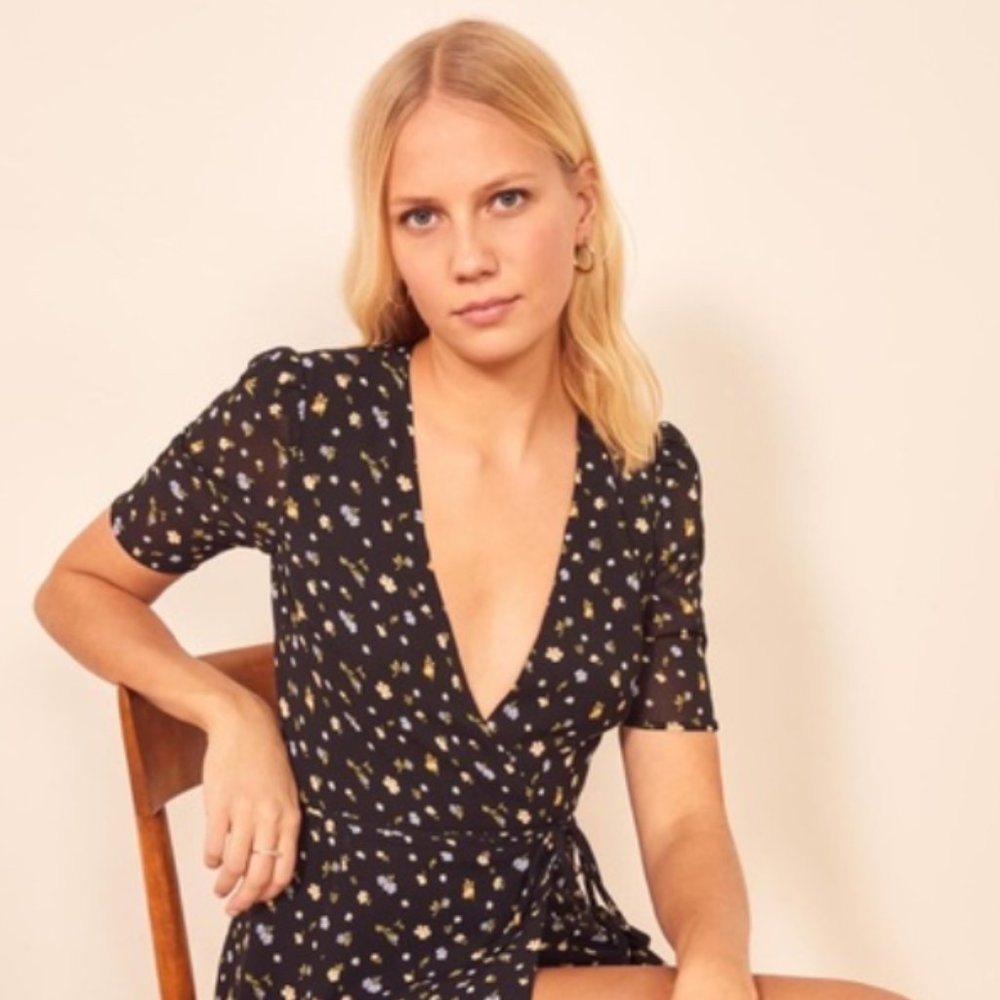 reformation floral lucky wrap dress in posie